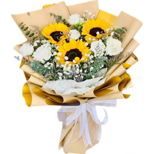 Bouquet of sunflowers and white lisinanthus Bouquet of sunflowers and white lisinanthus