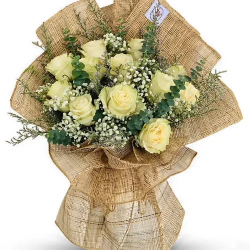 White roses in burlap White roses in burlap
